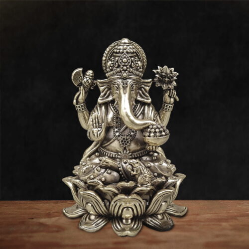 Superfine Brass Lord Ganesha Idol on Lotus Base - 7 inches