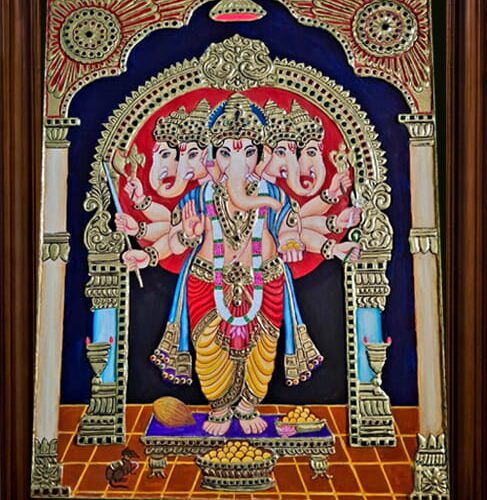 Panchmukhi Ganesha Tanjore Painting