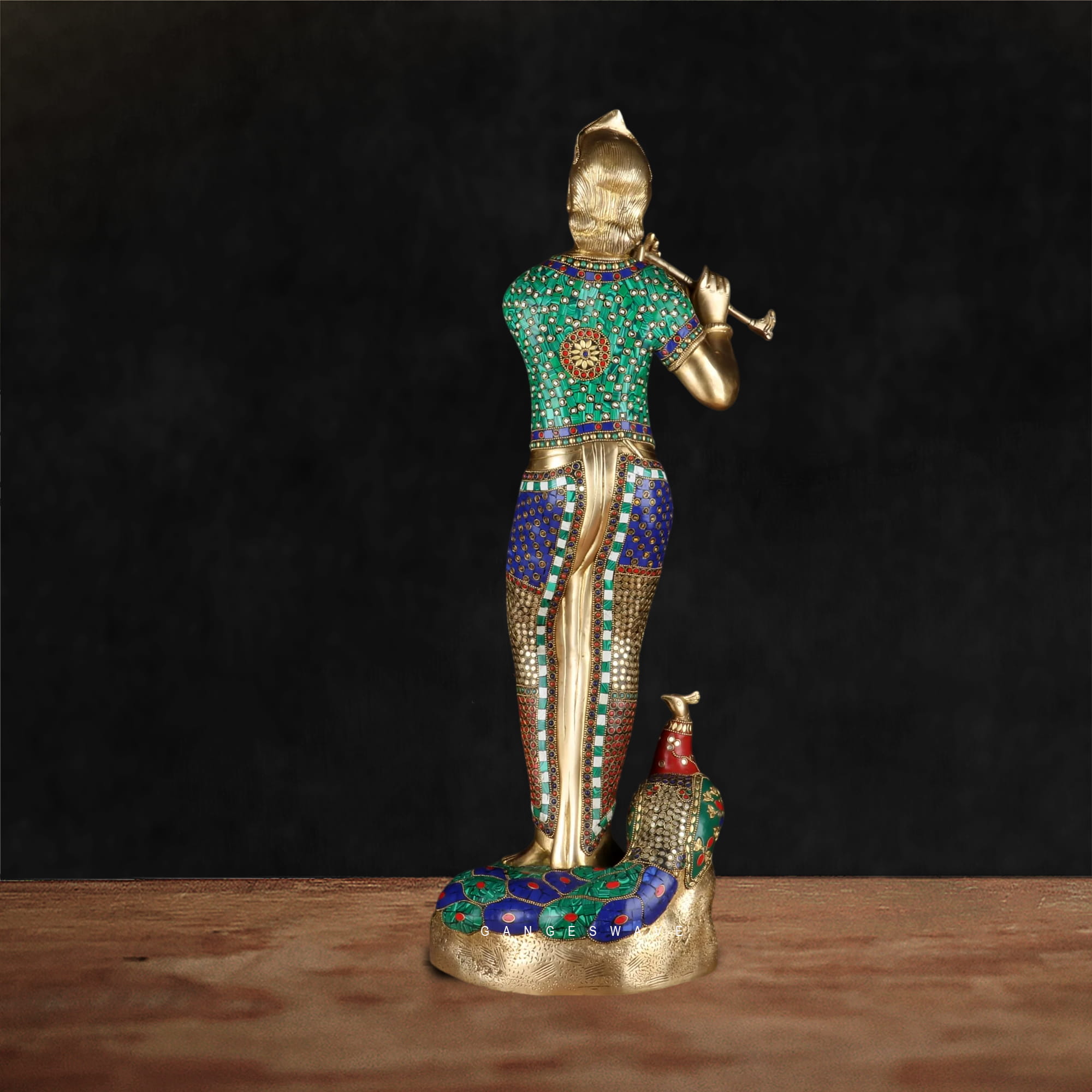Murilidhara Meenakari Brass Statue - 29 inches - Image 4