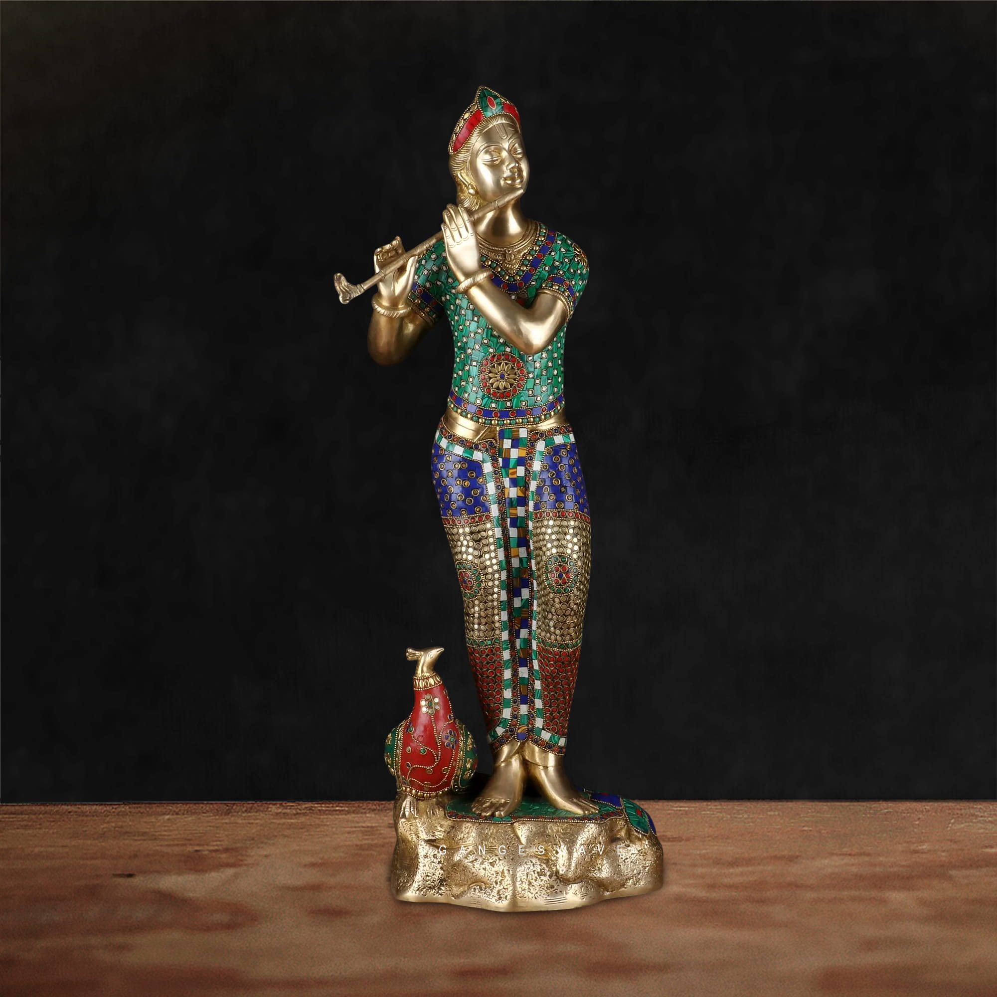 Murilidhara Meenakari Brass Statue - 29 inches - Image 2