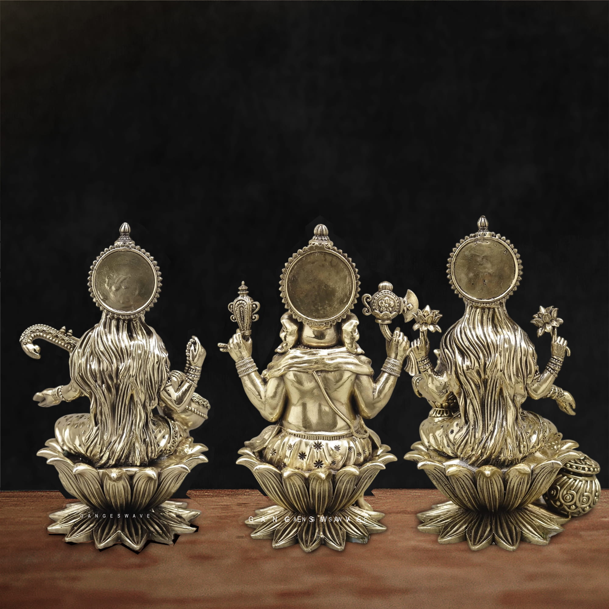 Superfine Brass MaLakshmi, Ganesh, MaSaraswati Idol - 10 inches - Image 2