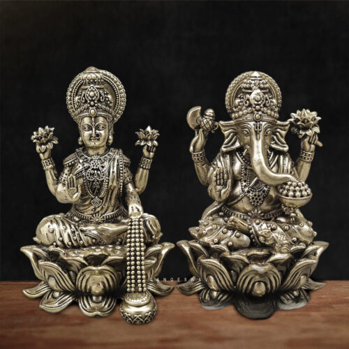 Superfine Brass Lakshmi Ganesh Idol - 5 inches