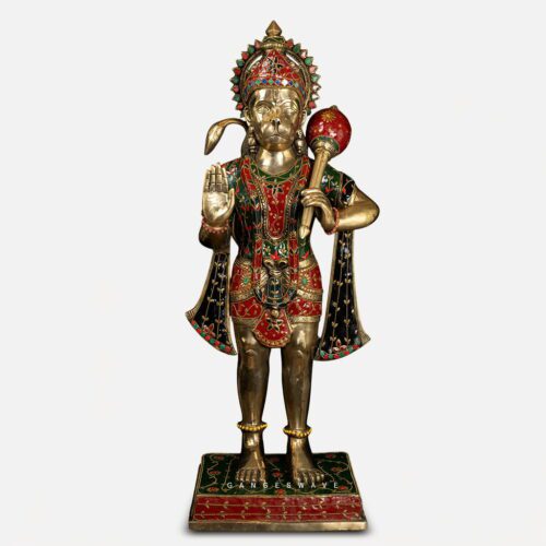 Premium Meenakari Brass Lord Hanuman Statue - 34 inches