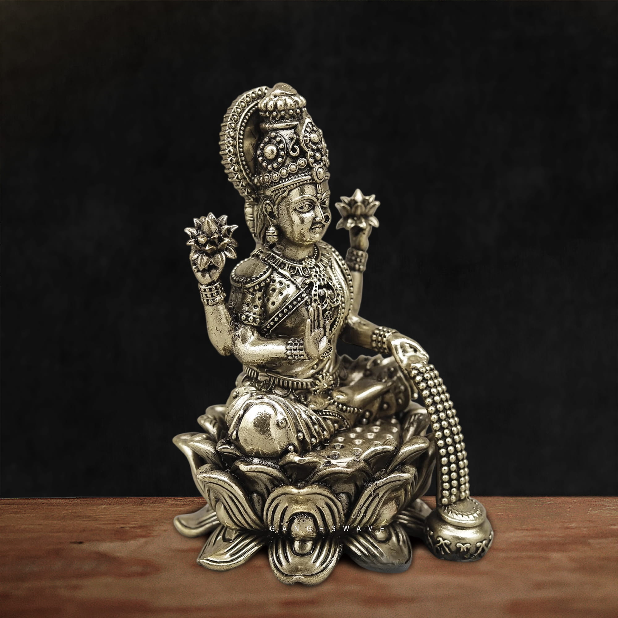 Superfine Brass Goddess Lakshmi Idol on Lotus Base - 5 inches - Image 2