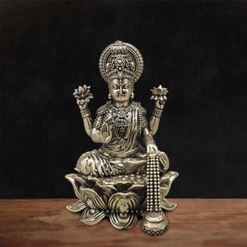 Superfine Brass Goddess Lakshmi Idol on Lotus Base - 5 inches