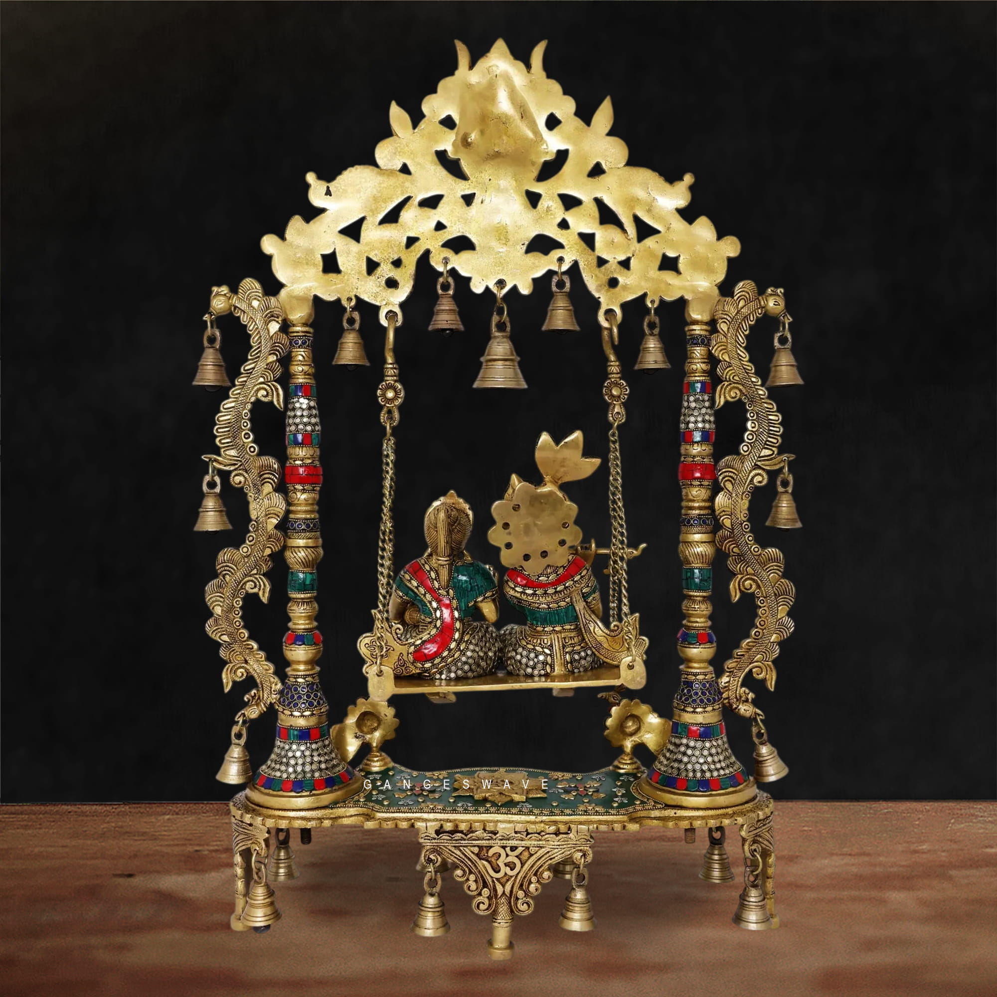 Meenakari Brass Radha Krishna Jhula- 26 inches - Image 4