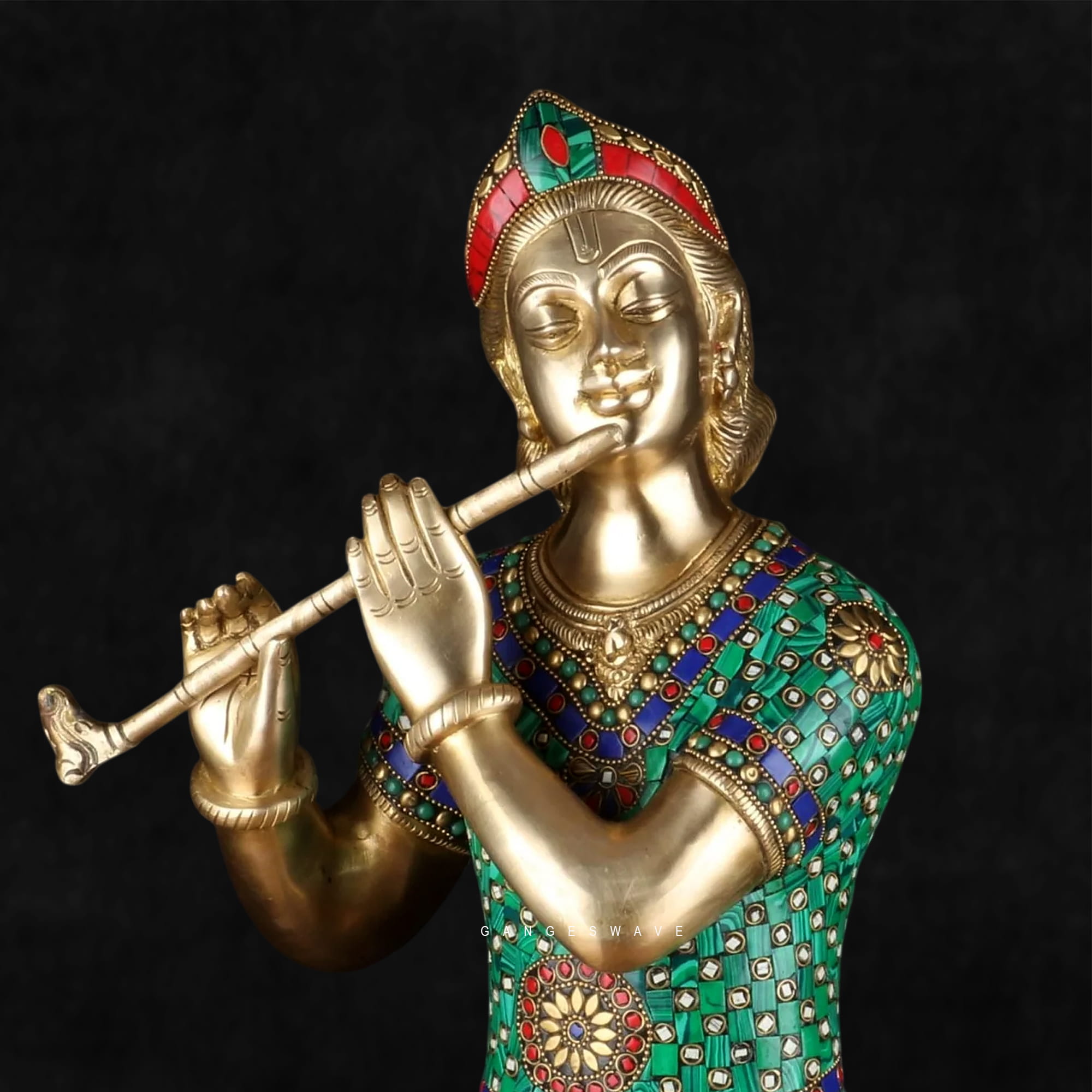 Murilidhara Meenakari Brass Statue - 29 inches - Image 3