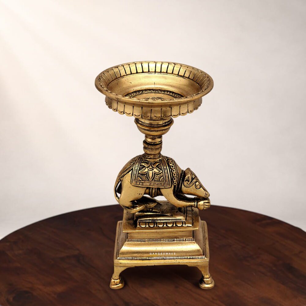 Brass Mooshak Oil Lamp Diya Stand - 6.5 inches