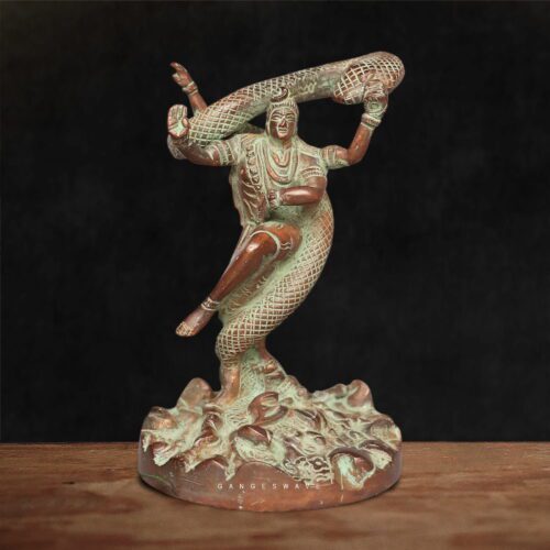 Vintage Brass Shiva with Vasuki Snake Statue