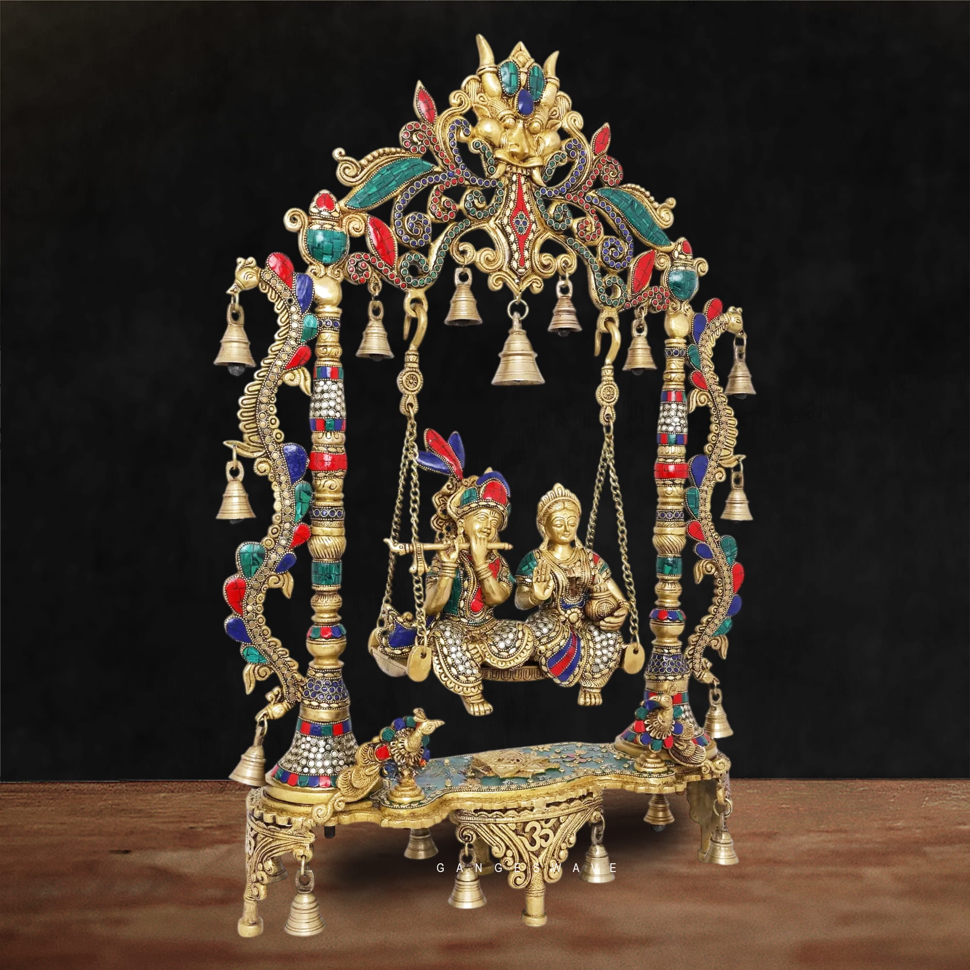 Meenakari Brass Radha Krishna Jhula- 26 inches - Image 3