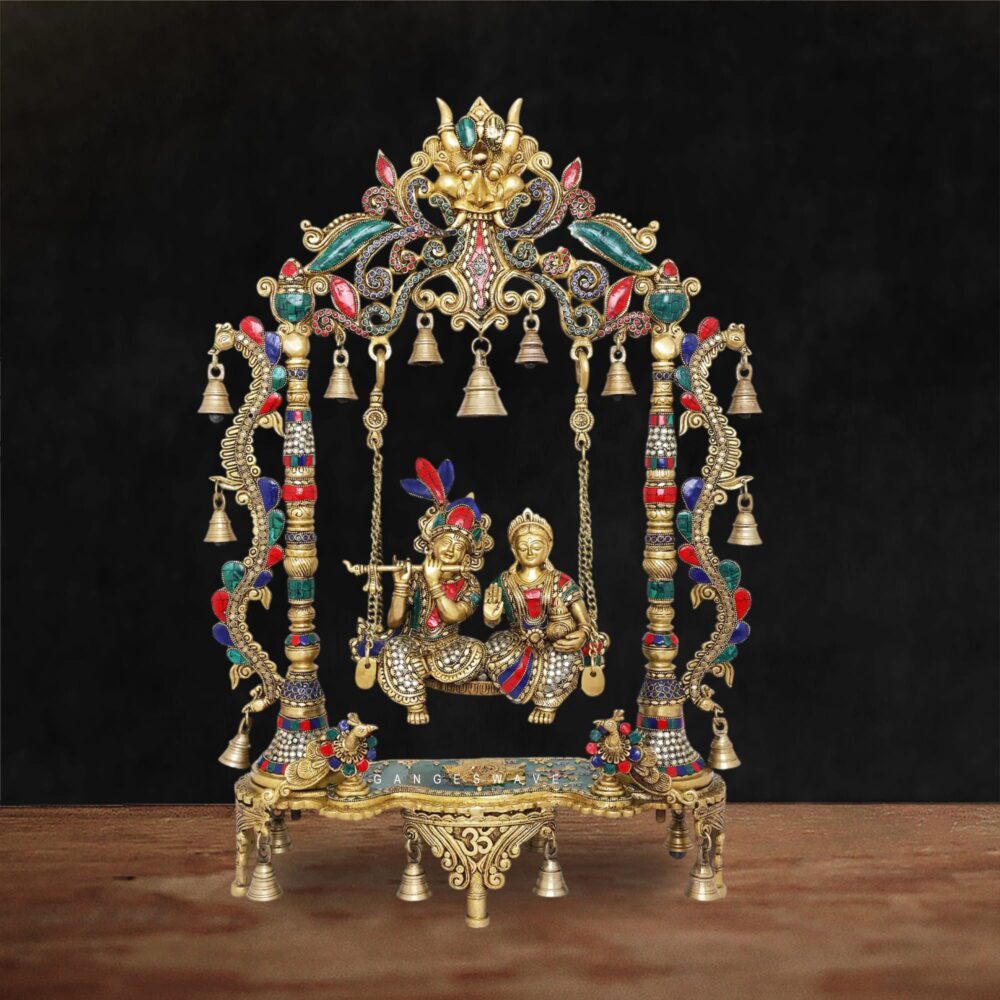 Meenakari Brass Radha Krishna Jhula- 26 inches