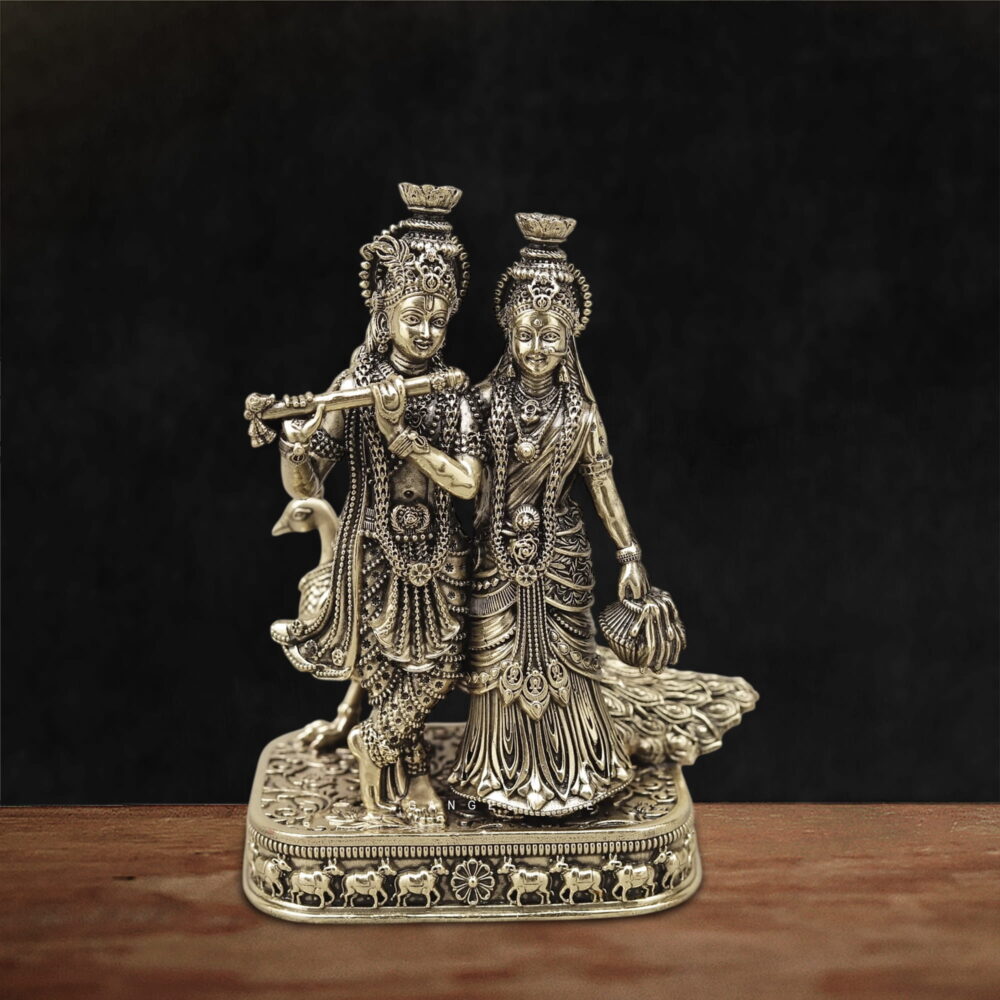 Radha Krishna Superfine Brass Idol with Peacock - 6 inches