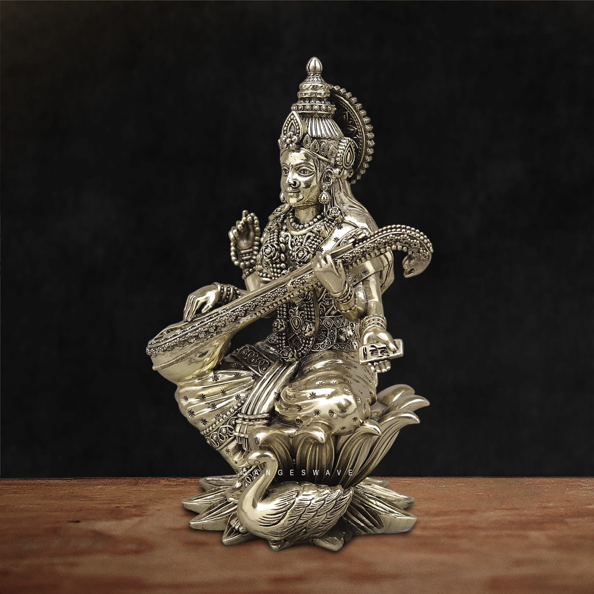 Superfine Brass MaLakshmi, Ganesh, MaSaraswati Idol - 10 inches - Image 5