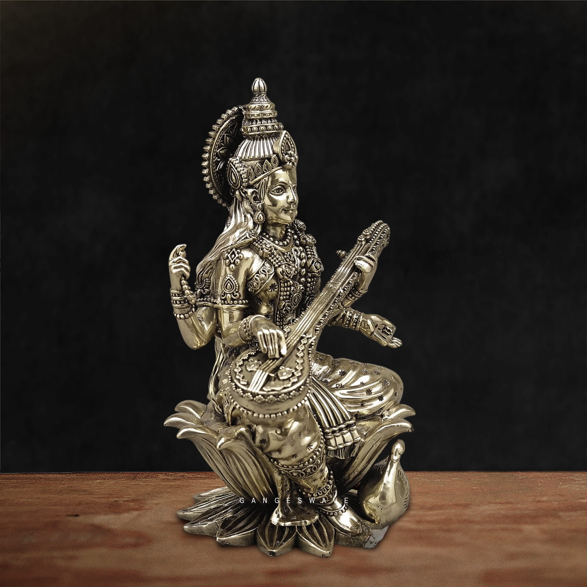 Superfine Brass MaLakshmi, Ganesh, MaSaraswati Idol - 10 inches - Image 6