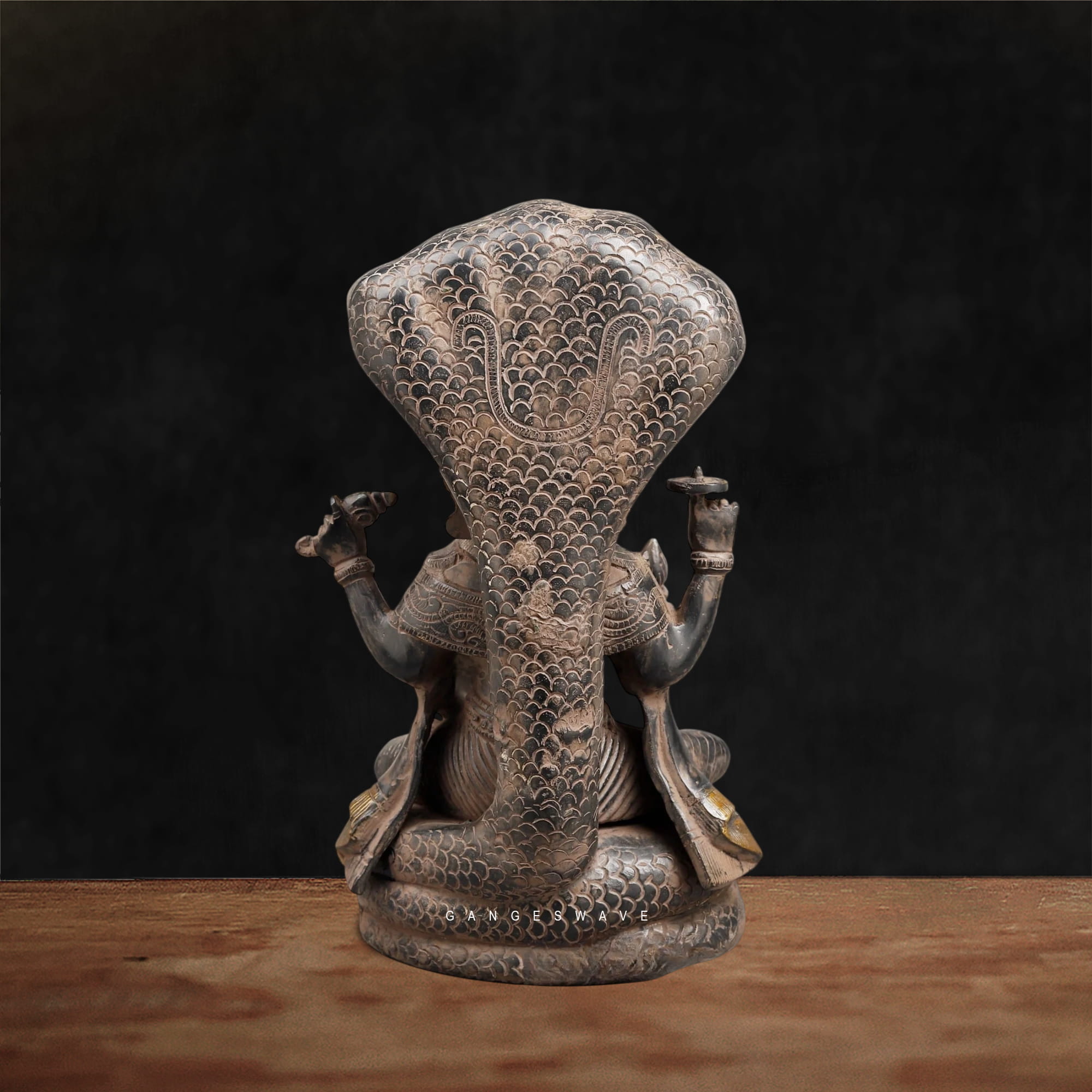 Brass Sheshnag Vishnu Statue – Antique Finish (12 Inches) - Image 7