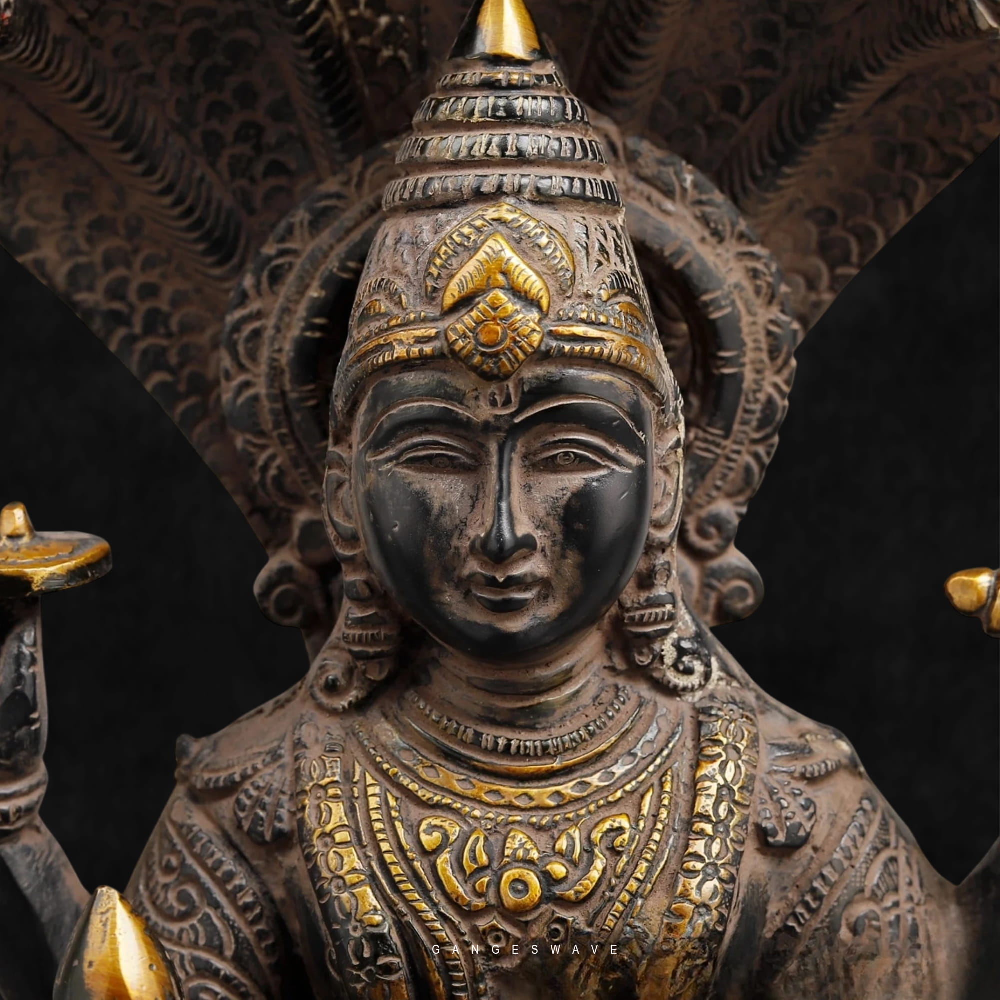 Brass Sheshnag Vishnu Statue – Antique Finish (12 Inches) - Image 5