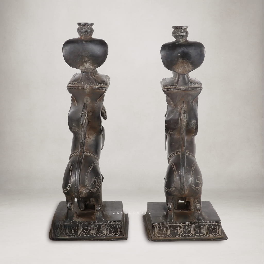 Vintage Brass Yali Statue Pair for Home Decor - Image 5