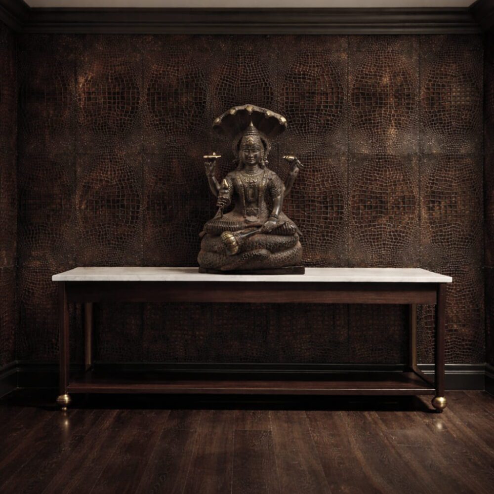 Brass Sheshnag Vishnu Statue – Antique Finish (12 Inches)