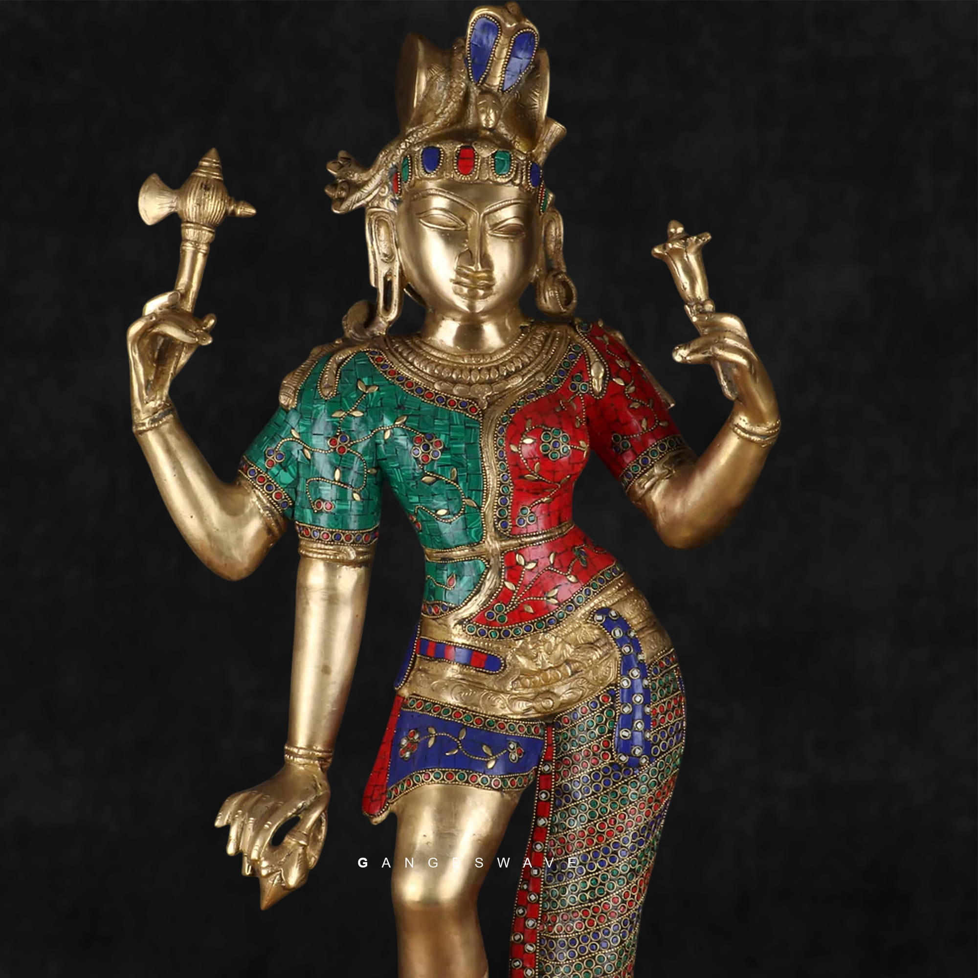 Premium Ardhanaiswar Meenakari Brass Statue - 30 inches - Image 4