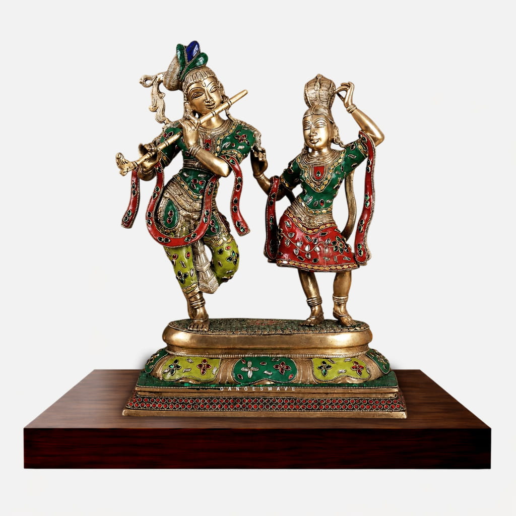 Artistic Meenakari Radha Krishna Idol - 18 inches