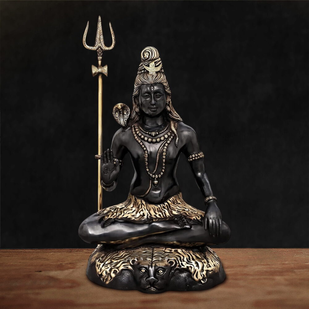 Black & Gold Meditating Lord Shiva Brass Statue - 22 inches