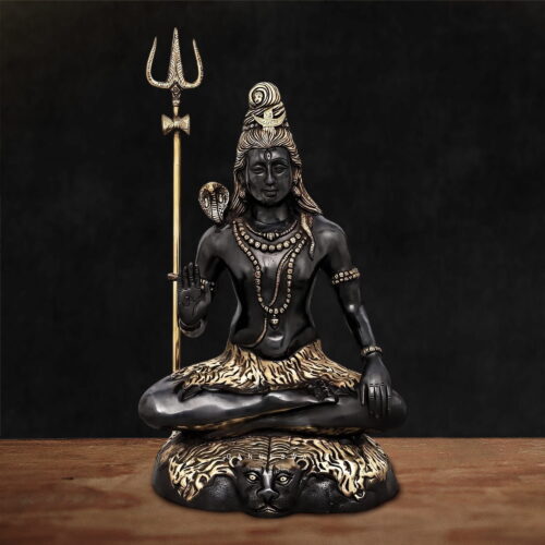 Black & Gold Meditating Lord Shiva Brass Statue - 22 inches