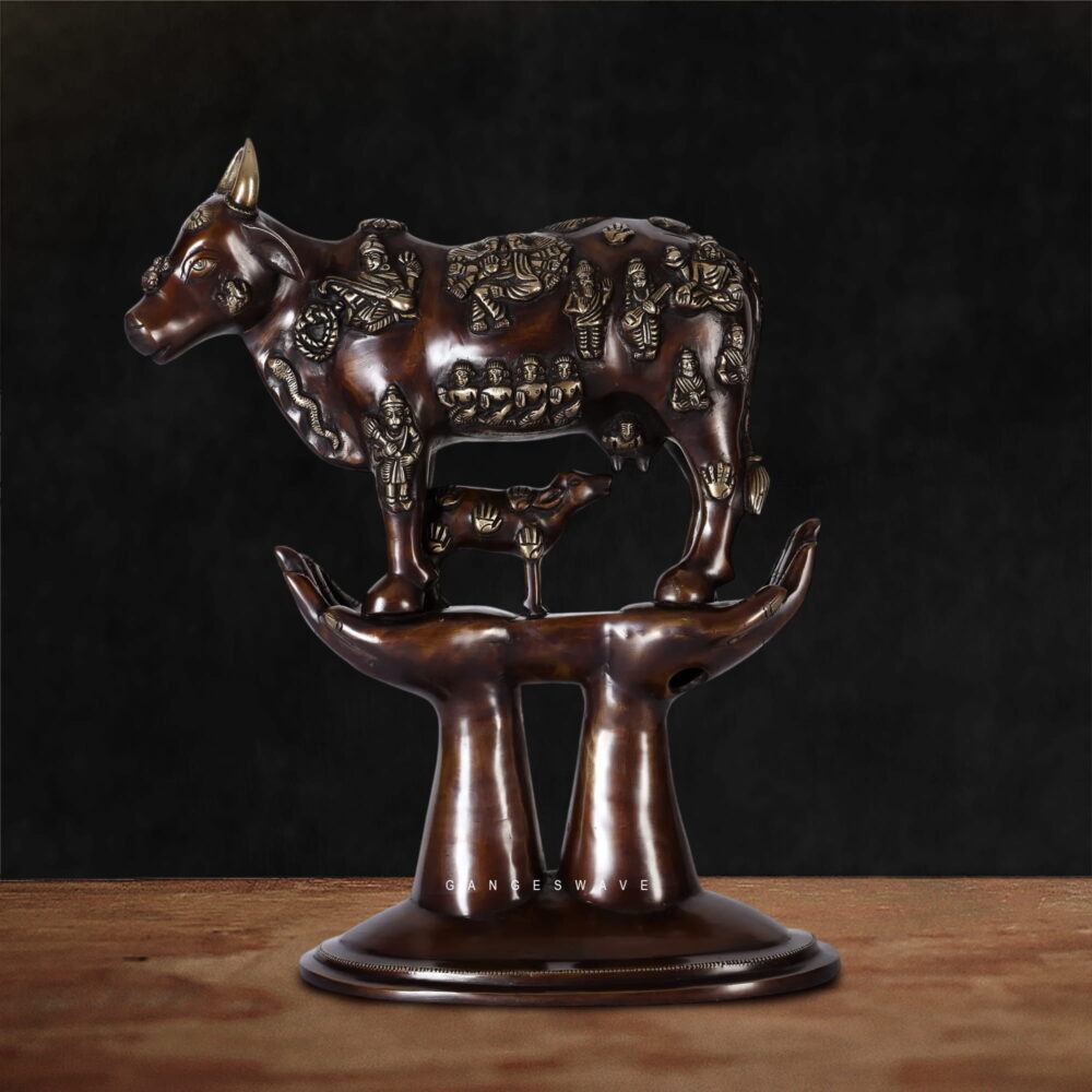 Handcrafted Brass Kamdhenu Cow with Calf Statue