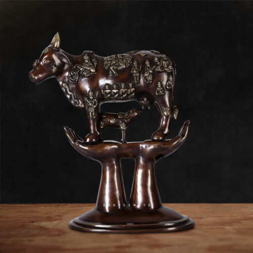 Handcrafted Brass Kamdhenu Cow with Calf Statue