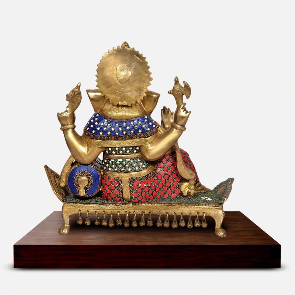 Meenakari Brass Ganesha Statue on Royal Sinhasan - - Image 4