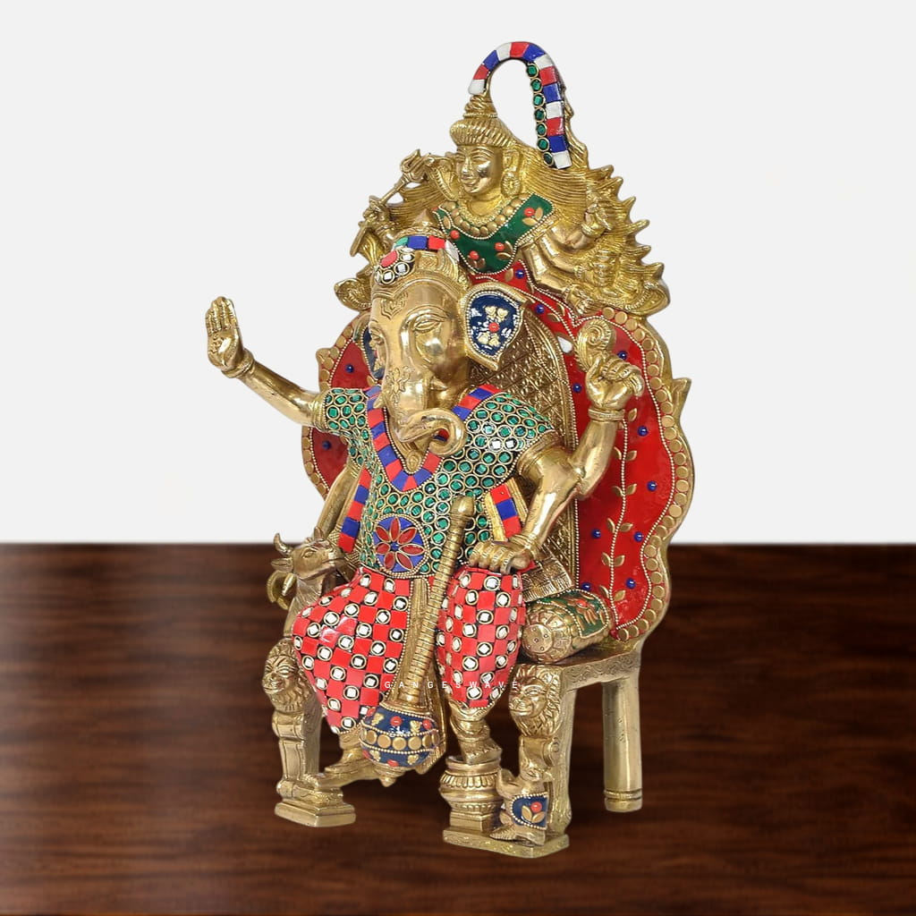 Handcrafted Meenakari Ganpati Idol with Lord Shiva - 16 inches - Image 3