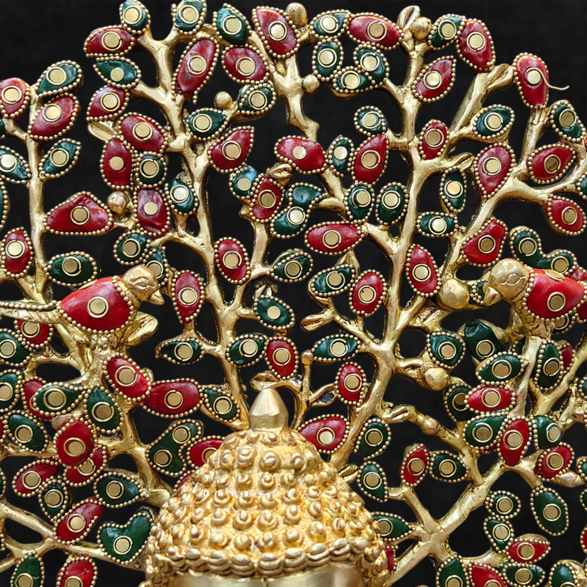Buddha Brass Meenakari Statue with Bodhi Tree - 22 inches - Image 4