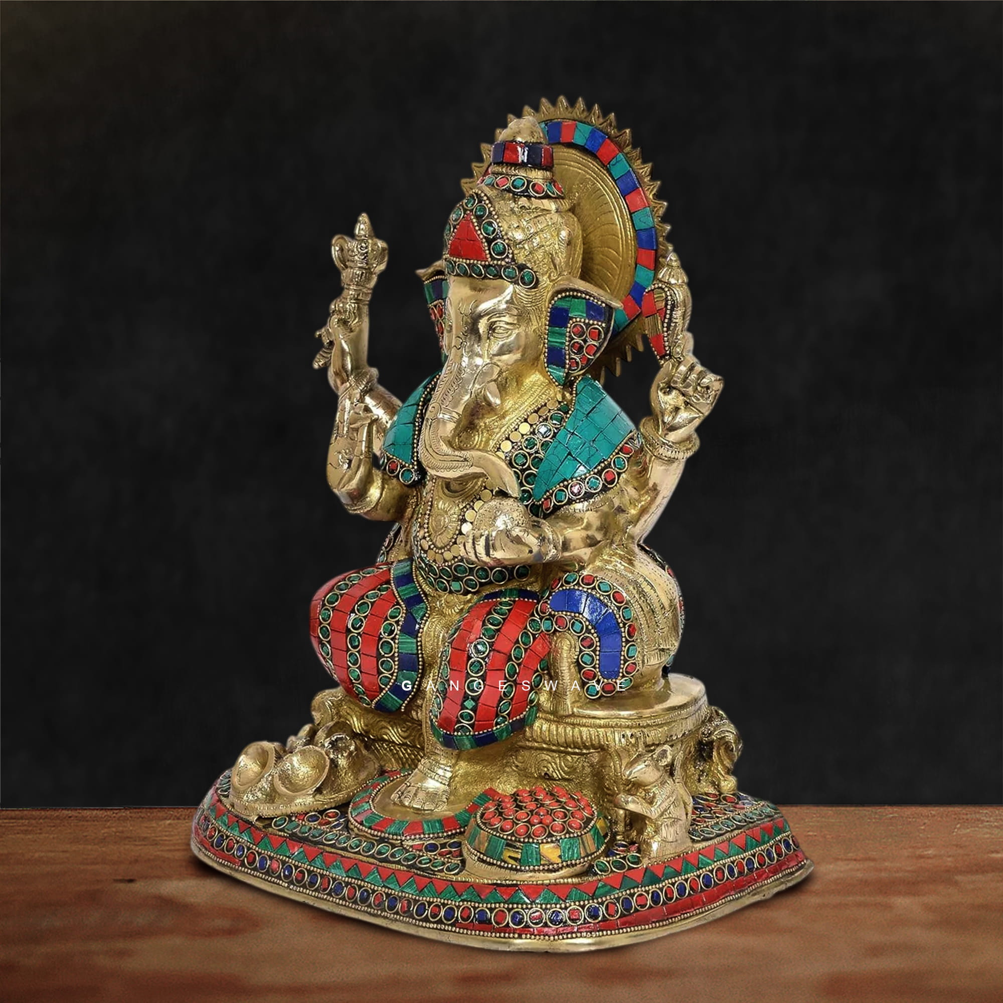 Meenakari Lord Ganesha Brass Statue - Image 5