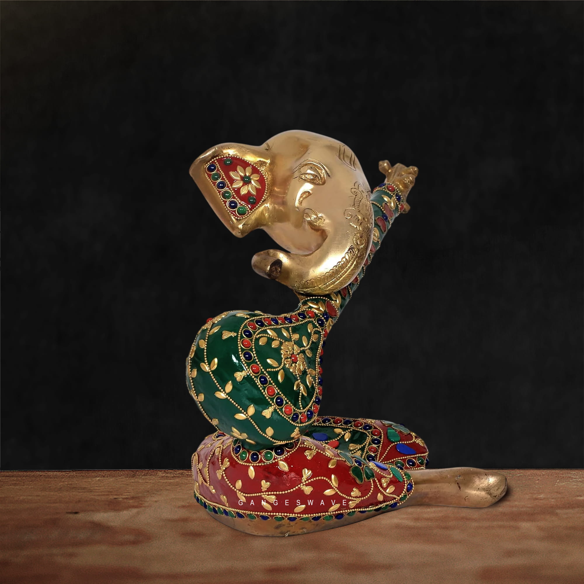 Ganesh Brass Decor with Meenakari - 9 inches - Image 2