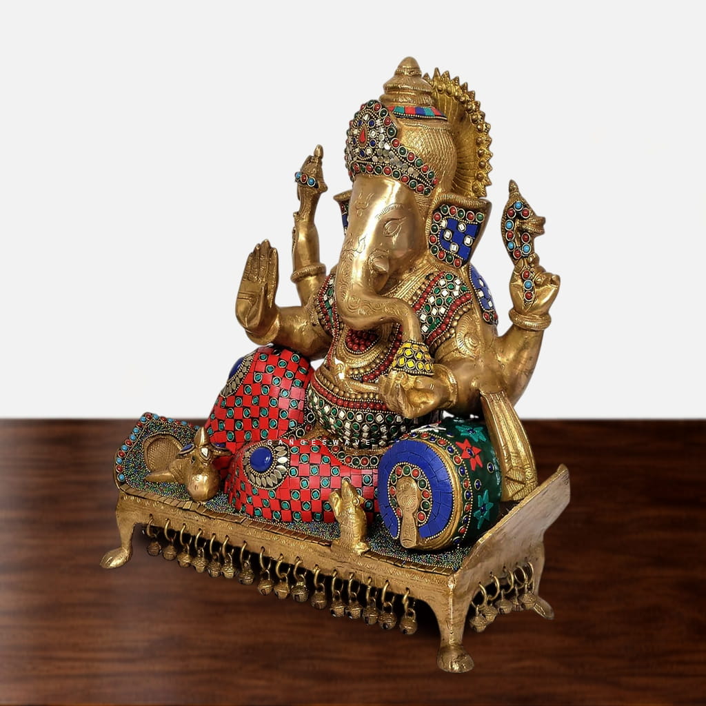 Meenakari Brass Ganesha Statue on Royal Sinhasan - - Image 3