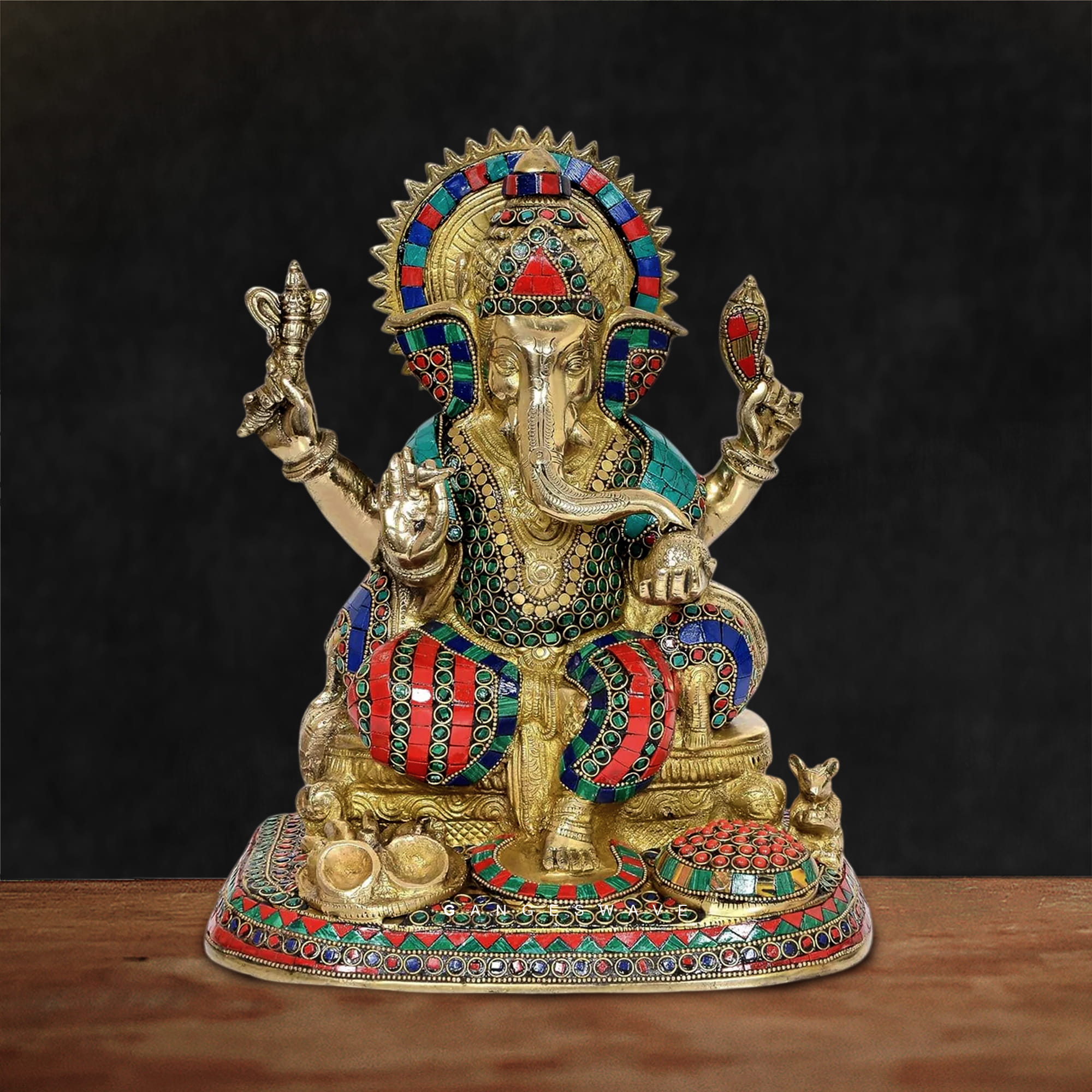 Meenakari Lord Ganesha Brass Statue