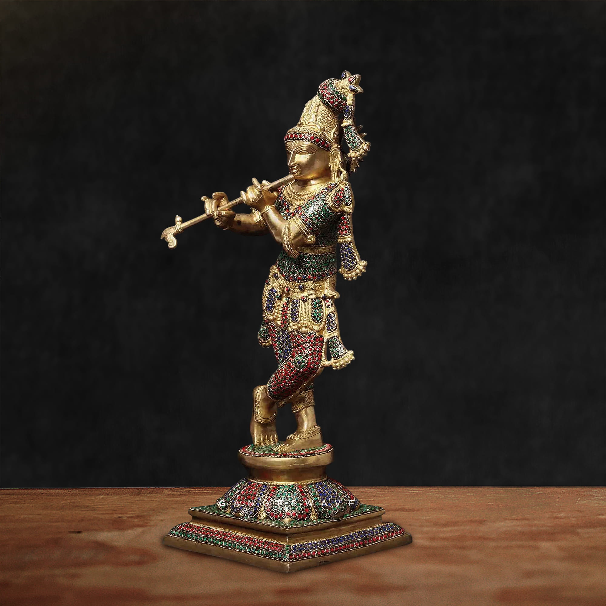 Meenakari Tribhanga Krishna Brass Statue - 24 inches - Image 2