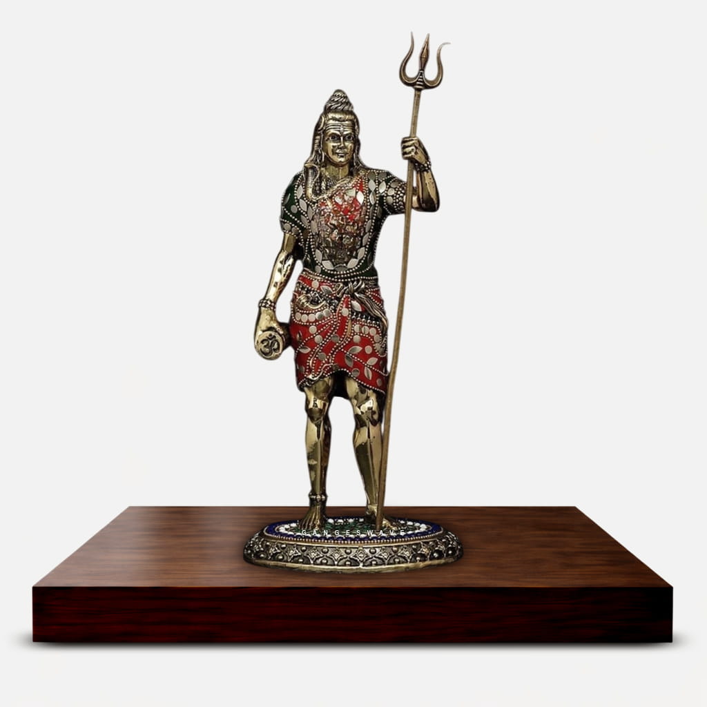 Shiva Brass Idol in Meenakari - 12 inches - Image 5