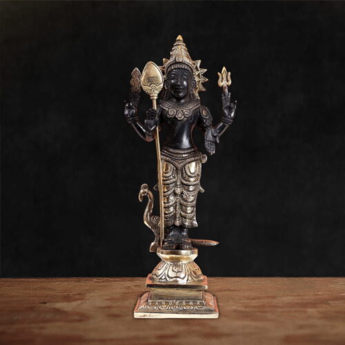 Murugaan Black and Gold Brass Kartikey Murti - 12 inches