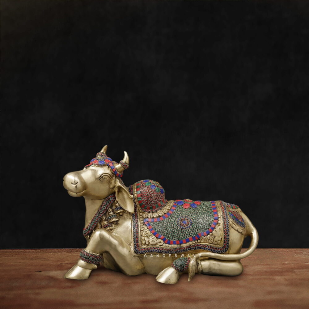 Meenakari Brass Nandi Statue - 14 inches