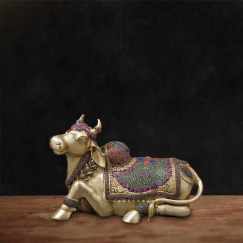 Meenakari Brass Nandi Statue - 14 inches