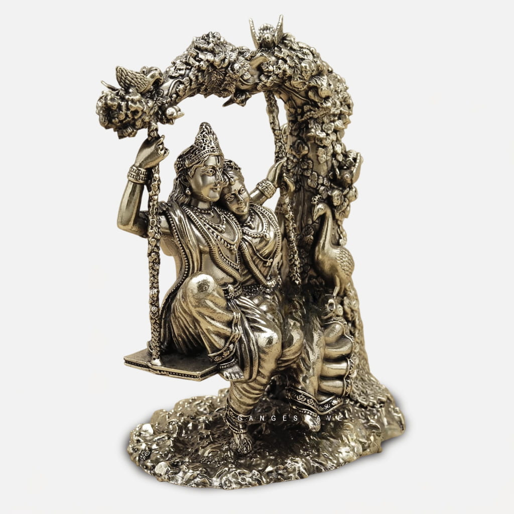 Superfine Brass Radha Krishna Jhula Statue - 6 inches - Image 4
