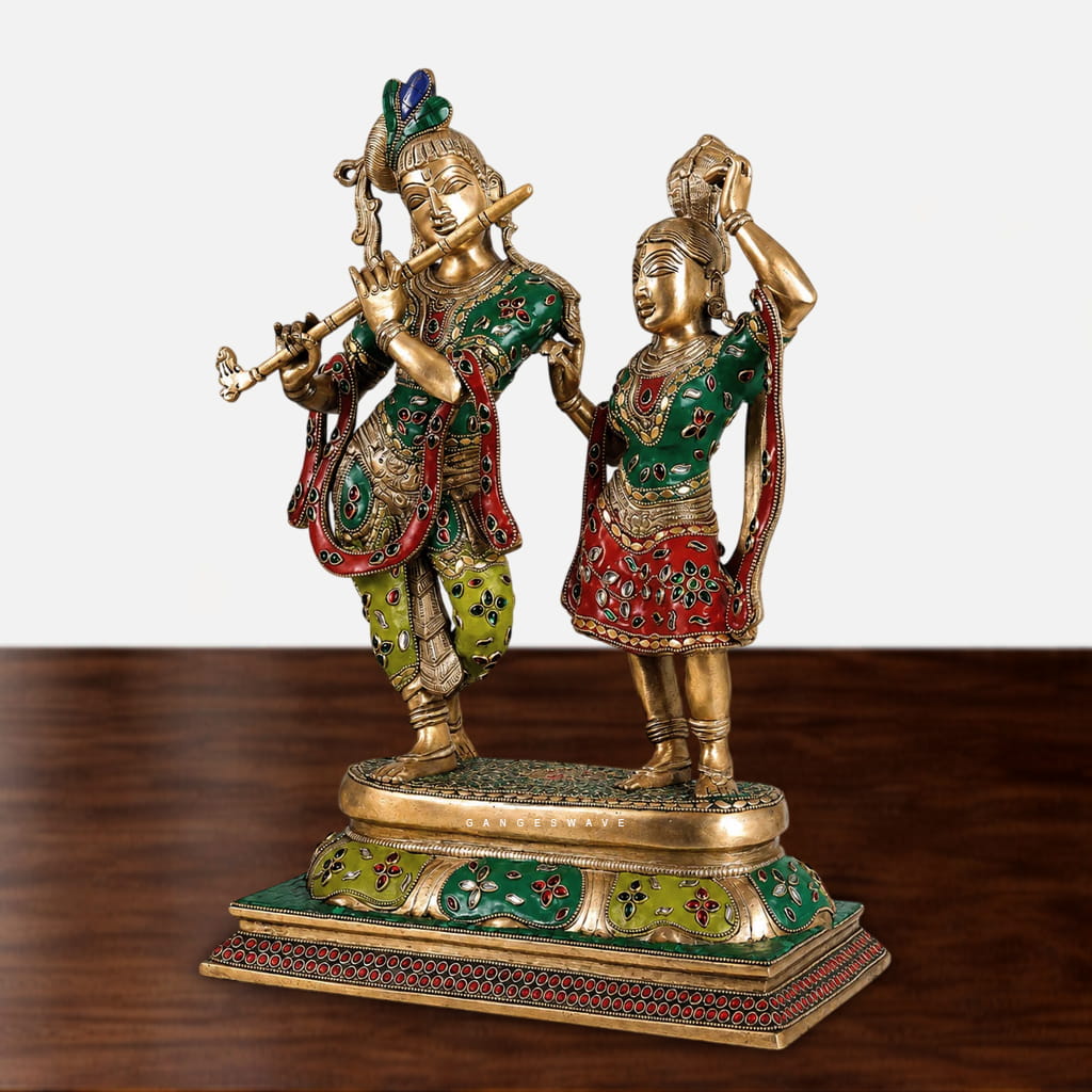 Artistic Meenakari Radha Krishna Idol - 18 inches - Image 2