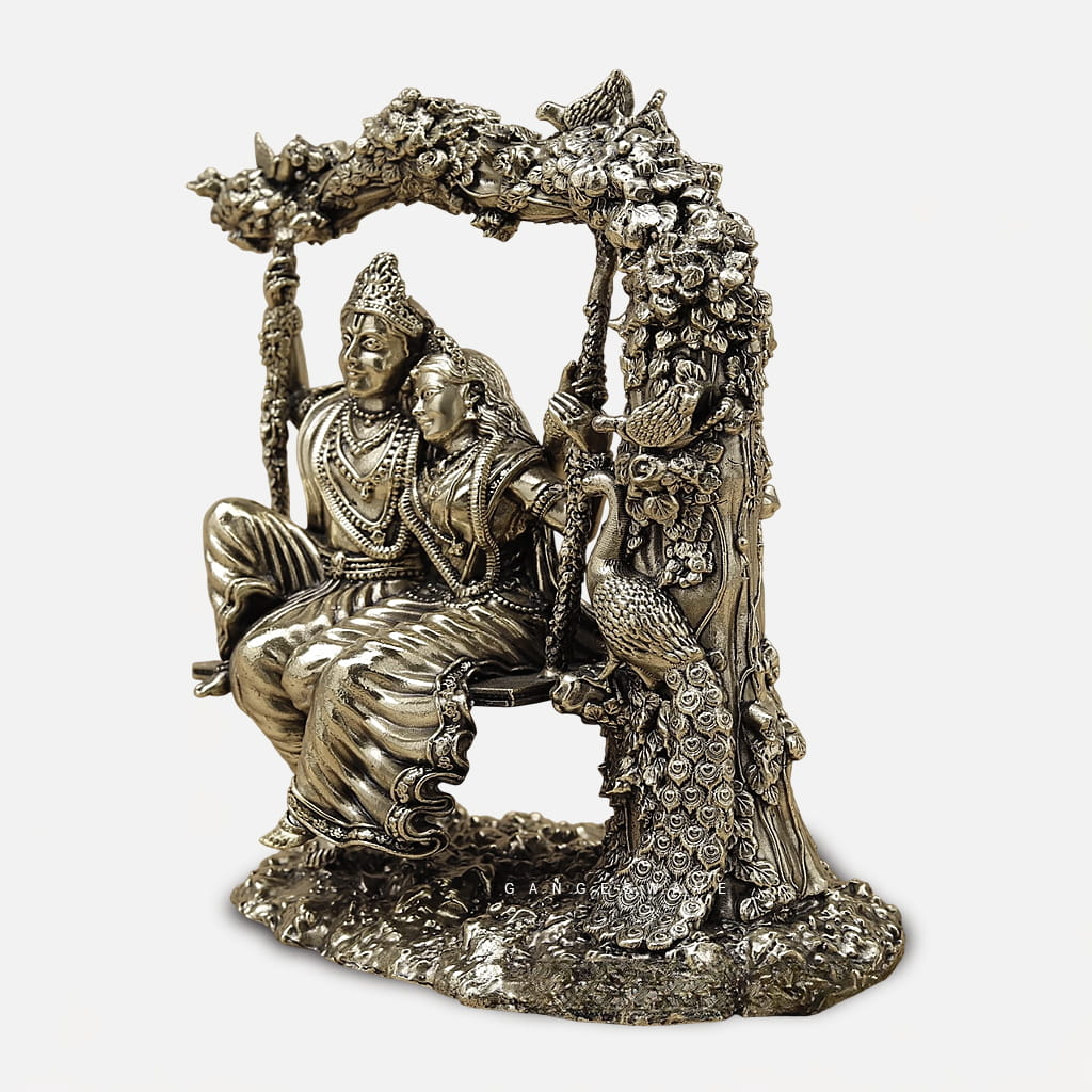 Superfine Brass Radha Krishna Jhula Statue - 6 inches - Image 3