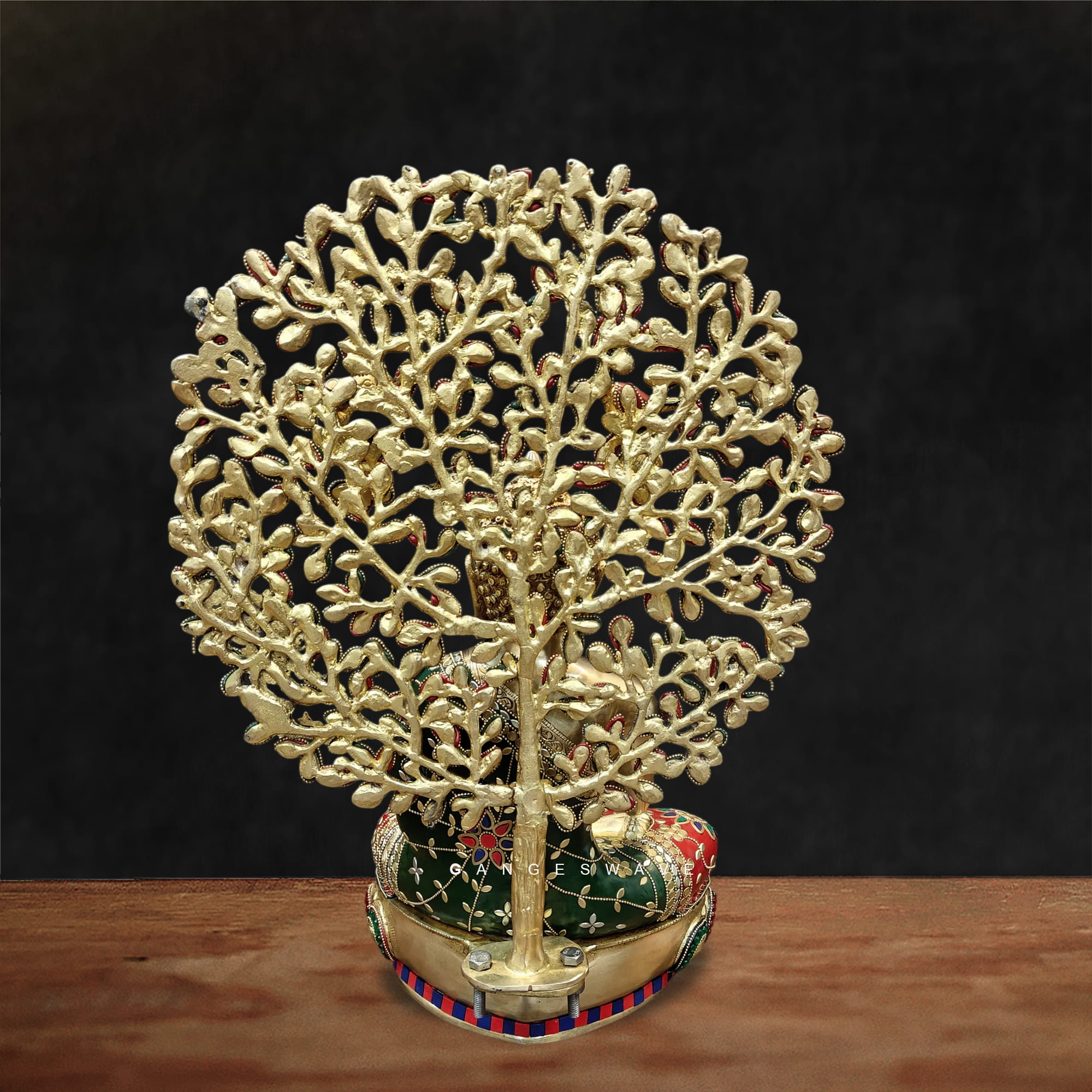 Buddha Brass Meenakari Statue with Bodhi Tree - 22 inches - Image 2