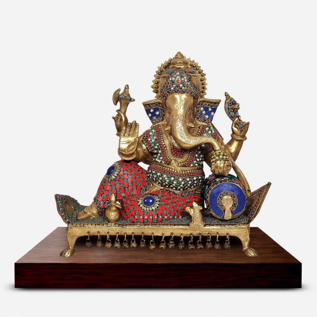 Meenakari Brass Ganesha Statue on Royal Sinhasan -
