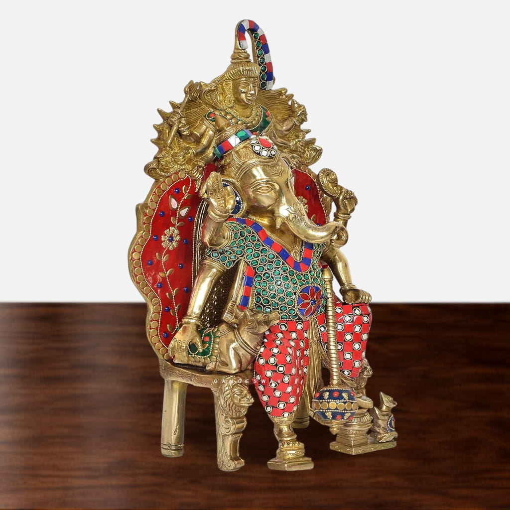 Handcrafted Meenakari Ganpati Idol with Lord Shiva - 16 inches - Image 2