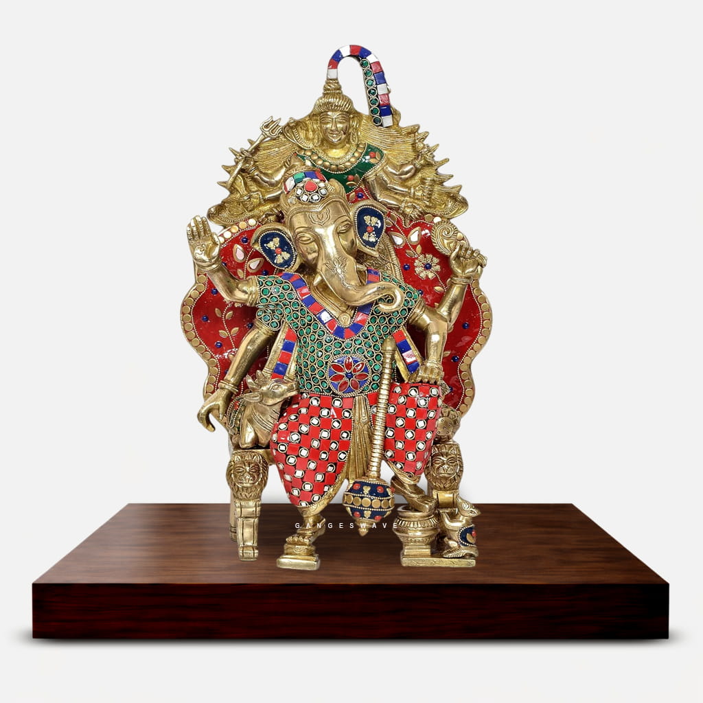 Handcrafted Meenakari Ganpati Idol with Lord Shiva - 16 inches