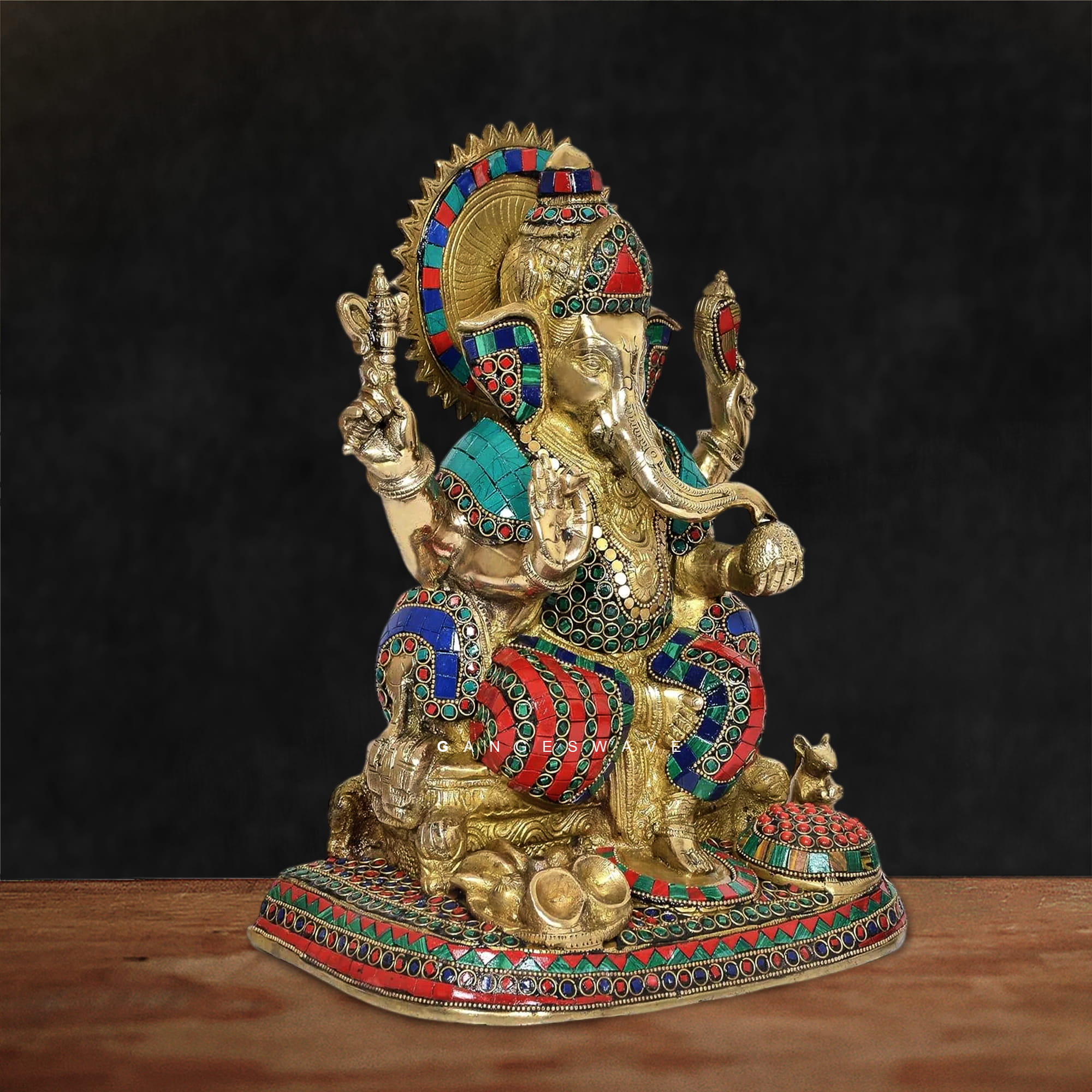 Meenakari Lord Ganesha Brass Statue - Image 2