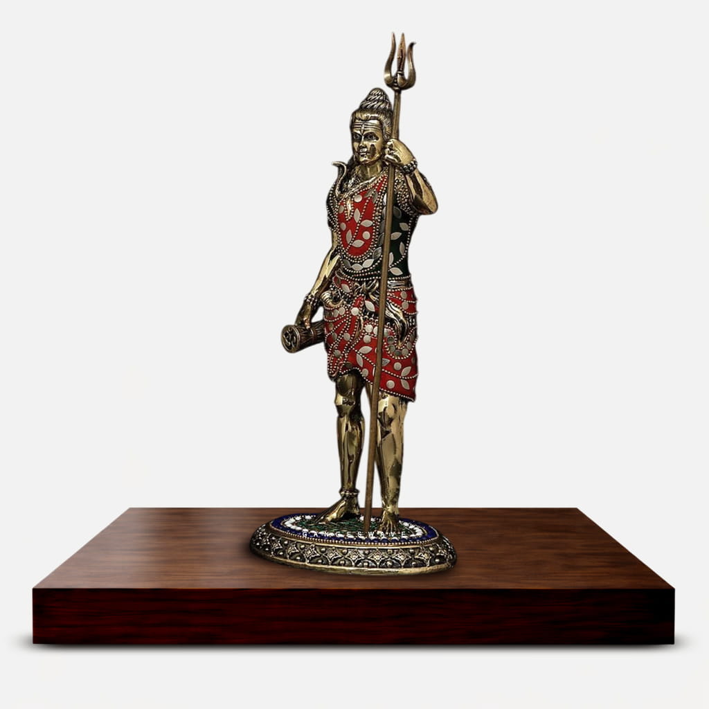 Shiva Brass Idol in Meenakari - 12 inches - Image 4