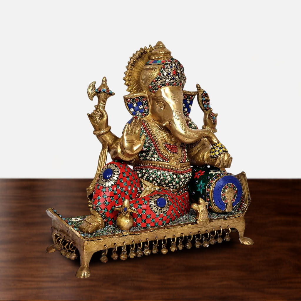 Meenakari Brass Ganesha Statue on Royal Sinhasan - - Image 2